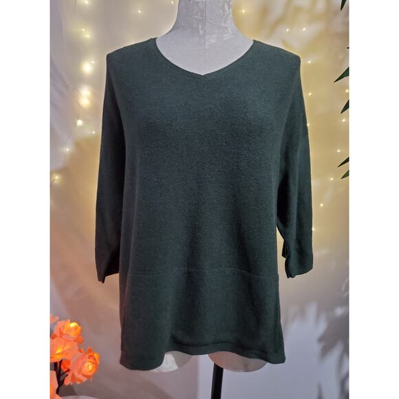 J. Jill Sweaters - J. Jill S Pure Jill V-Neck Kangaroo Pocket Silk Wool Blend Green Knit Sweater